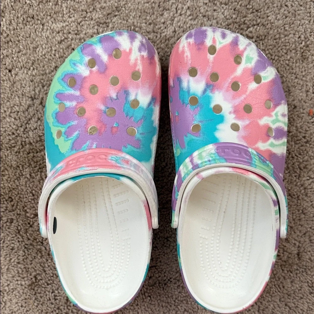 CROCS Women’s Classic Tie-Dye Clogs - Pink, Teal, Purple - Picture 1 of 5